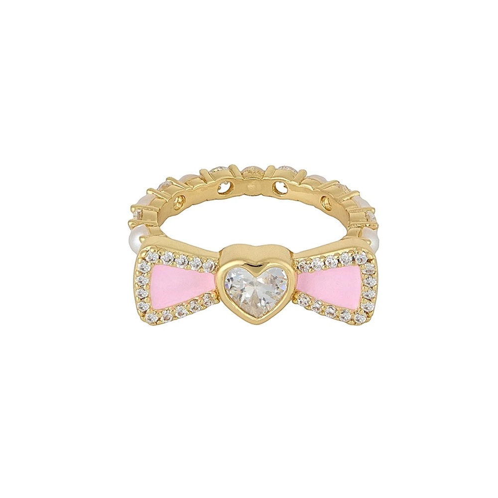 Stony Clover Lane Gold and Pink Bow Ring with Heart Detail